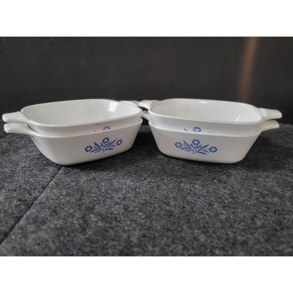 Lot of 4 CorningWare P41 ~ 3/4 Cup White with Blue Cornflower VINTAGE - Picture 3 of 4